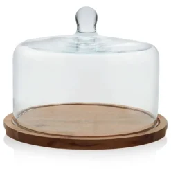Flash Sale 666478 Acaciawood Flat Wood Cake Stand with Glass Dome - cozylivehome.com | we sell a wide range of comfortable household items Giftware