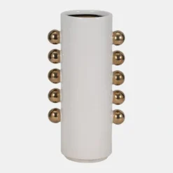Best Sale 19076-02 Cer, 13" Vase W/ Side Knobs, White/gold - cozylivehome.com | we sell a wide range of comfortable household items Giftware