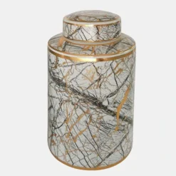 Clearance 15402-02 Ceramic 12" Jar With Gold Lid, White - cozylivehome.com | we sell a wide range of comfortable household items Giftware