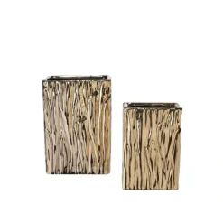 Discount 55413-1 Ceramic Rectangle Vase with Embossed Pinnacle Abstract Design Body Gloss Finish Gold 6.50"x4.50"x9.00"H - cozylivehome.com | we sell a wide range of comfortable household items Giftware