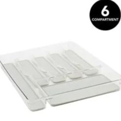 6 Compartment Clear Cutlery Tray W. Grey Non Slip Interior - cozylivehome.com | we sell a wide range of comfortable household items^ Shop All