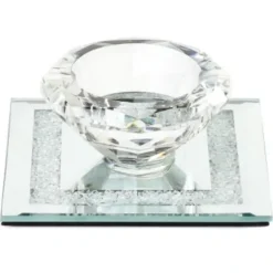55533 Crystal Candle Holder w Glass Base Square Base 3.5x3.5" - cozylivehome.com | we sell a wide range of comfortable household items^ Shop All