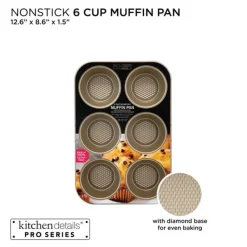 6 Cup Muffin Pan, 12.6"x8.6"x1.5" Gold Metalic w/ Diamond Base - cozylivehome.com | we sell a wide range of comfortable household items^ Shop All