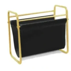 New 344458 Gold- Colored Metal and Leather Magazine Holder - cozylivehome.com | we sell a wide range of comfortable household items Giftware