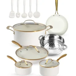 Best 1384 Gotham Steel Cream/Gold Handles 15 Piece Cookware Set - cozylivehome.com | we sell a wide range of comfortable household items Housewares