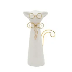 New 15832-02 8"H CAT W/GLASSES DECO, WHITE - cozylivehome.com | we sell a wide range of comfortable household items Giftware