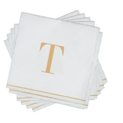16 PK White and Gold Cocktail Paper Napkins - Letter T - cozylivehome.com | we sell a wide range of comfortable household items^ Shop All
