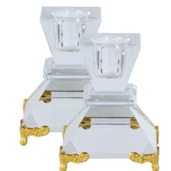 182288 Set Of Crystal Candle Holders With Gold Decorated Legs 2" - cozylivehome.com | we sell a wide range of comfortable household items^ Shop All