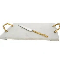 #20 White Marble Challah Board with Wooden Design Handles- 14.5 x 11 - cozylivehome.com | we sell a wide range of comfortable household items^ Shop All