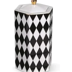 Discount 15022A-2 11 Inch Porcelain Black and White Harlequin Lidded Can - cozylivehome.com | we sell a wide range of comfortable household items Giftware