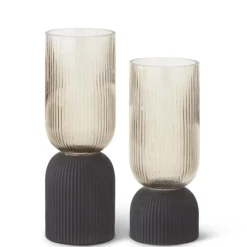 Sale 18616A-2 12 Inch Ribbed Brown Transparent & Matte Black Vase - cozylivehome.com | we sell a wide range of comfortable household items Giftware