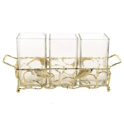 Flash Sale CA2003 Gold Leaf Cutlery Holder with Hammered Glass Inserts - cozylivehome.com | we sell a wide range of comfortable household items Giftware