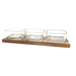 Clearance CP4617 3 Bowl Dip Dish Set Gold Accent - cozylivehome.com | we sell a wide range of comfortable household items Giftware
