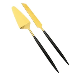 Flash Sale CS1025 Set of 2 Shiny Gold Cakeservers with Neat Black Handles - cozylivehome.com | we sell a wide range of comfortable household items Giftware