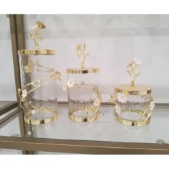 Store FGJ2464 Medium Glass Canister Gold Lid W/ Enamel Flower Design and Knob - cozylivehome.com | we sell a wide range of comfortable household items Giftware