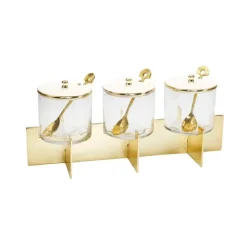Online GCS3345 Three Glass Canister Set White Lids Gold Block Base - cozylivehome.com | we sell a wide range of comfortable household items Giftware