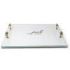 GCT4904 White Leather Challah Board with Glass Top and Gold Print and Acrylic Handles - cozylivehome.com | we sell a wide range of comfortable household items^ Shop All