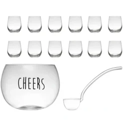 Glass Punch Bowl "Cheers" w/ Ladle & Glasses - cozylivehome.com | we sell a wide range of comfortable household items^ Shop All
