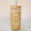 GLASS TUMBLER W/BAMBOO TOP AND STRAW GOOD DAY 22OZ - cozylivehome.com | we sell a wide range of comfortable household items^ Shop All