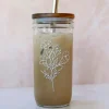 GLASS TUMBLER W/BAMBOO TOP AND STRAW FLORAL 22OZ - cozylivehome.com | we sell a wide range of comfortable household items^ Shop All