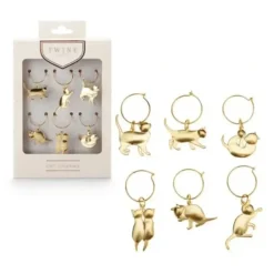 GOLD CAT WINE CHARMS SET 6 - cozylivehome.com | we sell a wide range of comfortable household items^ Shop All