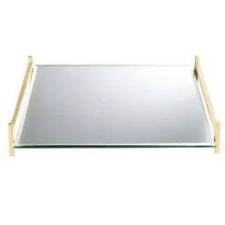 GT2184 Glass Square Tray with Gold Handles - 11.75"L x 11.75"W x 2"H - cozylivehome.com | we sell a wide range of comfortable household items^ Shop All