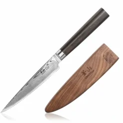 HAKU Serrated Utility Knife w/ Sheath, Forged X-7 Damascus Steel 5" - cozylivehome.com | we sell a wide range of comfortable household items^ Shop All