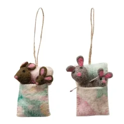 Handmade Wool Felt Mice in a Blanket Ornament - cozylivehome.com | we sell a wide range of comfortable household items^ Shop All