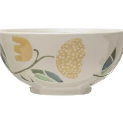 Hand-Painted Stoneware Bowl w/ Wax Relief Flowers 7.5” - cozylivehome.com | we sell a wide range of comfortable household items^ Shop All
