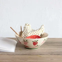 Hand-Painted Stoneware Bowl w/ Strawberries 10.5" - cozylivehome.com | we sell a wide range of comfortable household items^ Shop All