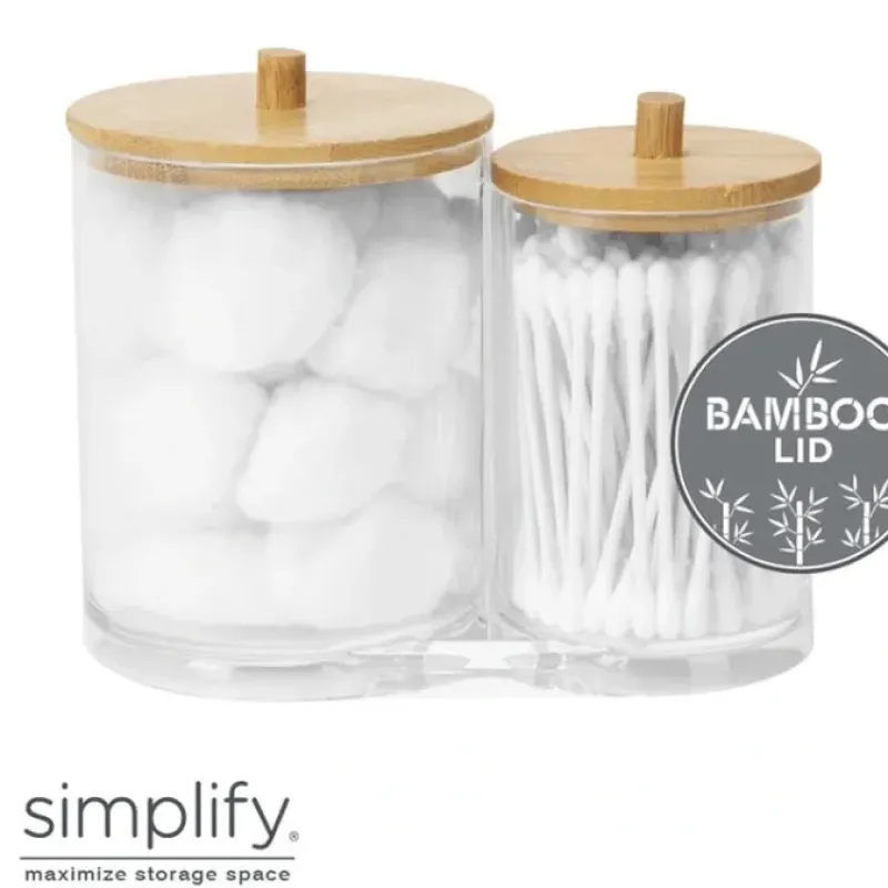 2-IN-1 CLEAR Q TIP AND COTTON HOLDER W. BAMBOO LID AND ROUND KNOB - cozylivehome.com | we sell a wide range of comfortable household items^ Shop All