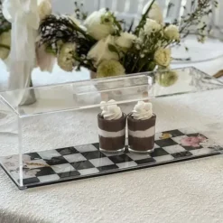 Hot J-CTWL-CBLK-L Black Chic Checkered Lucite Cake Tray with Lid - cozylivehome.com | we sell a wide range of comfortable household items Giftware