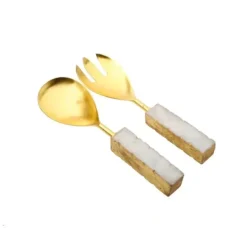 Store MCS043 Set of 2 Gold Salad Servers with Agate StoneHandle - 10" L - cozylivehome.com | we sell a wide range of comfortable household items Giftware