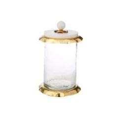 Flash Sale MGJ875 Small Glass Canister with Marble and Gold Lid - 4"D x 4"H - cozylivehome.com | we sell a wide range of comfortable household items Giftware
