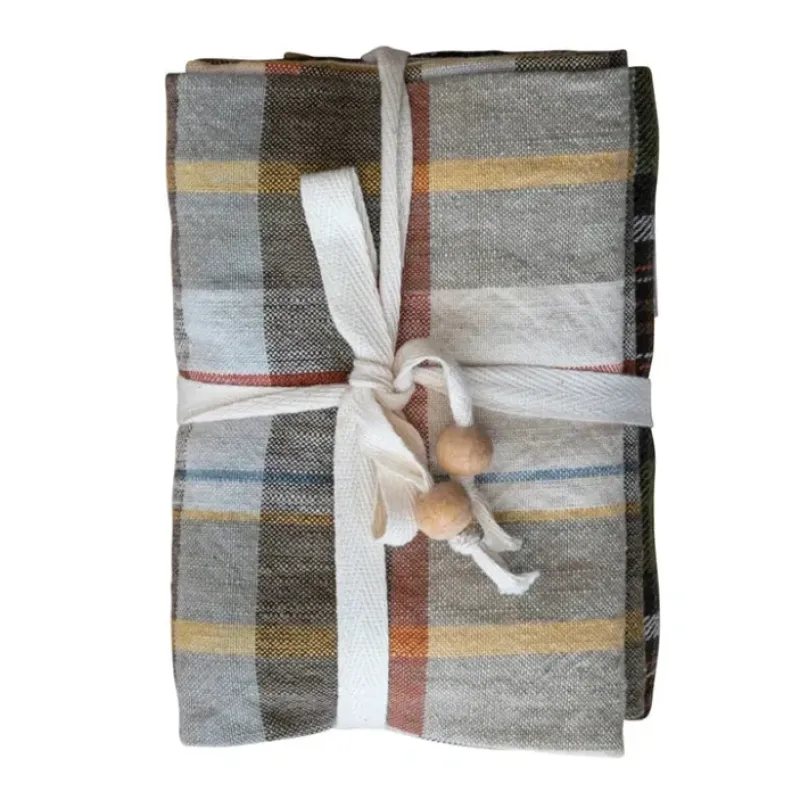 Online Multicolor Plaid Tea Towels w/ Wood Beads Set/3 - cozylivehome.com | we sell a wide range of comfortable household items Shop All
