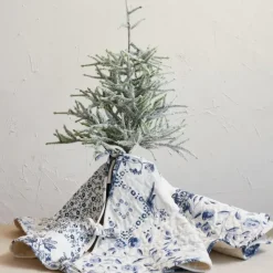 Hot Quilted Cotton Patchwork Floral Tree Skirt, White & Blue - cozylivehome.com | we sell a wide range of comfortable household items Shop All