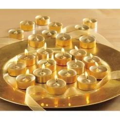Discount Shimmer Metallic Gold Colored Tealight Candles Unscented Set/12 - cozylivehome.com | we sell a wide range of comfortable household items Shop All