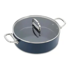 Clearance Space Folding Handle Ceramic Non-stick Blue Shallow Casserole Pan & Lid 5 Qt. - cozylivehome.com | we sell a wide range of comfortable household items Shop All