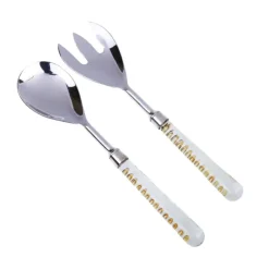 Discount SS470 S/2 Stainless Steel Salad Servers with Glass Handle and Gold Inserted Design - cozylivehome.com | we sell a wide range of comfortable household items Giftware