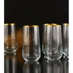 Online TAJ Designs Golda Gold Rimm High Ball Set Of 6 - cozylivehome.com | we sell a wide range of comfortable household items Shop All