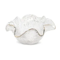 Clearance VB3946 Hammered Glass Ruffled Bowl with Gold Trim - Medium - cozylivehome.com | we sell a wide range of comfortable household items Giftware