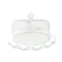 Hot VCD5156 Glass Cake Dome with White Scalloped Border - cozylivehome.com | we sell a wide range of comfortable household items Giftware