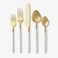 Sale VD-1642 Cove, Brushed Gold with White Handle, 18/10 SS Service For 4 - cozylivehome.com | we sell a wide range of comfortable household items Shop All