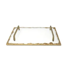 Online VT3791 Glass Tray With Gold Rim And Handles - cozylivehome.com | we sell a wide range of comfortable household items Shop All