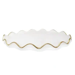 Hot VT4889 White Alabaster Oval Tray with Gold Ruffled Border - cozylivehome.com | we sell a wide range of comfortable household items Giftware